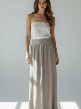 Made in Italy Giusy Silk Taupe Convertible Maxi Skirt/Dress Stretch Waistband